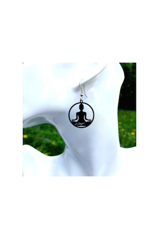 Yoga Buda Meditasyon Küpe 5 Cm Siyah Akrilik Zen Sembol Kancalı Hafif Küpe