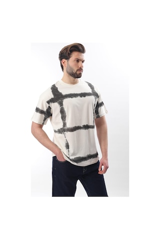 Madmext Ekru Bisiklet Yaka Baskılı Basic Erkek T-shirt E7109 Ekru