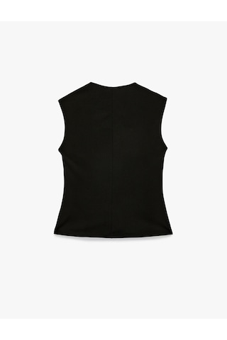 Koton Krep Scuba Kumaş Düğmeli Hafif Peplum Kesim Yelek Siyah 6sak30022ek Siyah