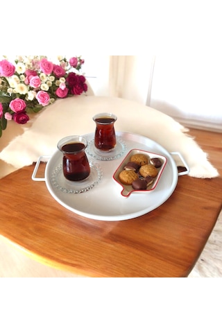 Tepsi Seti Metal Kulplu Çay Tepsisi Kahve Tepsisi Sunum Kahvaltı