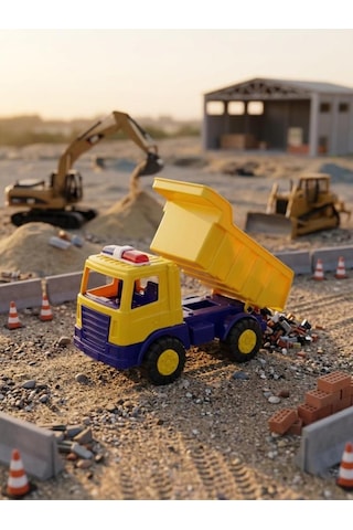 İttirmeli Damperli Kamyon 20 Cm Yükselebilen Kasalı İş Makinası Temalı Oyuncak Kamyon Çok Renkli