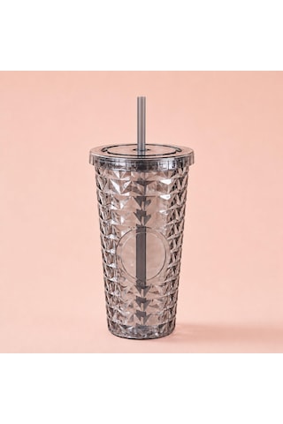 Pipetli Mika Bardak 500 Ml, Kapaklı Ve Pipetli İçecek Bardağı, Soğuk Kahve Meşrubat Smoothie Ve Günlük Kullanım İçin Pratik Plastik Bardak Siyah Açık Beyaz