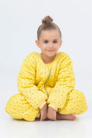 Kız Erkek Çocuk Kalın Elyaf Dolgulu Premium Kalite 2.5 Tog Desenli Uyku Tulumu Açık Sarı