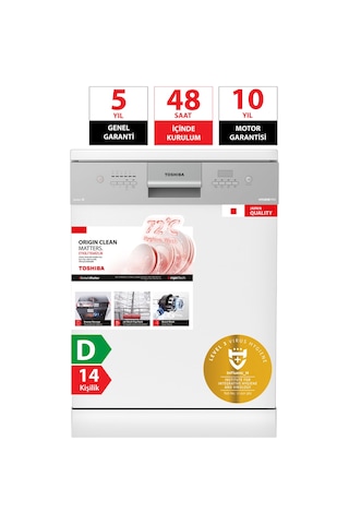 Toshiba DW-14F7ME W TR 72 Derece Hijyen Pro 8 Programlı 14 Kişilik Bulaşık Makinesi Beyaz