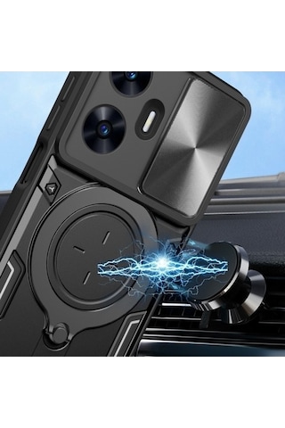 My Topped Realme C55 4g Tpu+pc Kılıf, Manyetik Tutucu, Cam Korumalı, Lens Koruma, Tam Uyumlu Kılıf