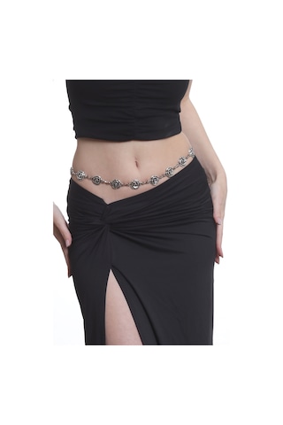 Labalaba Kadın Antik Gümüş Kaplama Gül Formlu Ayarlanabilir Bel Zinciri, Bel Kolyesi Gümüş