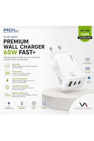 Acl Ac-100 65w Gan Hızlı Şarj Cihazı Usb-c Şarj Adaptörü 65w Şarj Cihazı