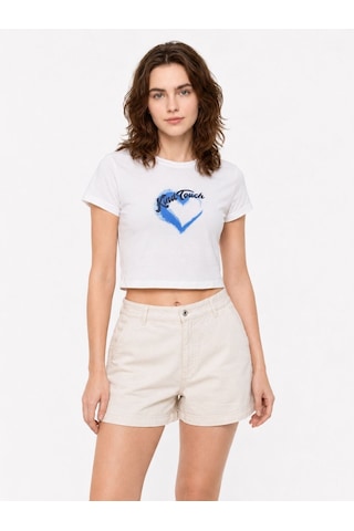 LOFT Crop Kadın Tshirt K.kol Lf2042272 Q1.v1 Beyaz
