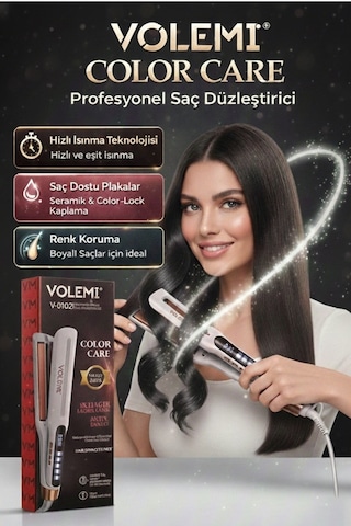 Volemı V-0103 Profesyonel Wag Maşası Color Care, 5x Renk Koruma, Keratin Yağlı Seramik Kaplama Dijital Isı Ayarlı Maşa