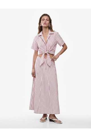 Koton Koton X Melis Ağazat - Kısa Kollu Önden Bağlamalı Taş İşlemeli Çizgili Crop Gömlek Pınk Strıpe 6sak60388pw Pembe Çizgili