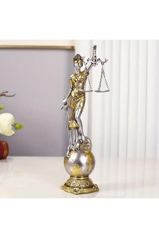 Themis Adalet Terazisi Heykeli Ve Dünya Biblo Gümüş 24cm