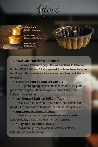 Dilimli Kek Kalıbı Royal Gold Kalın Döküm Üç Katmanlı Kaplama 575 Gram Altın
