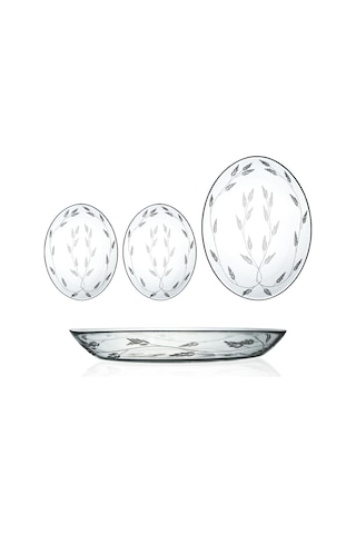 Decocia 3 Adet Oval Cam Salata Sunum Tabak Takımı Sürgün Desenli