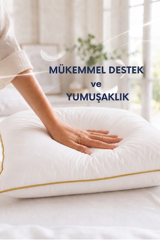 Gold Rengi Biyeli 1100 Gram 50x70 Cm 1 Adet, Lüks Otel Yastığı Beyaz