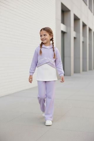 Miniğimin Cicileri Yazı Baskılı Crop Sweatshirt Ve Bol Paça K... Lila