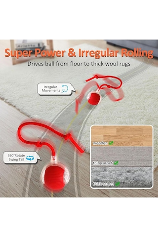 Pribor Kediler Ve Köpekler İçin Kuyruklu Etkileşimli Oyun Topu, İpli Usb Şarjlı 3 Modlu 1 Adet