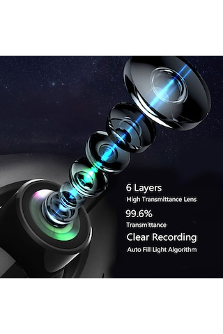 Tenfowee Araba İçi Ve Ön Kamera 1080p/720p, 360 Döner Lens, Gece Görüşü, Park Monitörü, Yerleşik Batarya, 3" Ekran, Siyah