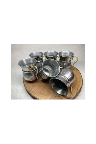 430 Paslanmaz Çelik Dövme Ayran Bardağı 6'lı Set -metal Otantik Bardak - Çelik Maşrafa Metalik