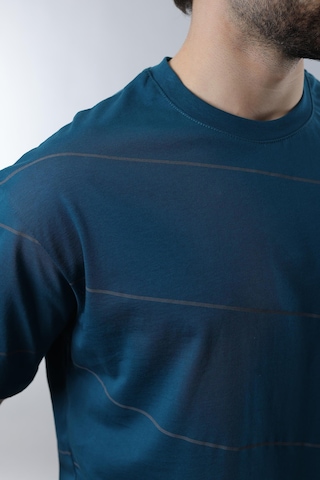 Madmext Petrol Mavisi Bisiklet Yaka Basic Çizgili Erkek T-shirt E7102 Petrol Mavisi