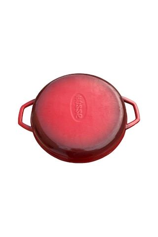 Hosse 28 Cm Yuvarlak Demir Döküm Grill Tava Çift Kulplu Kırmızı Kırmızı - Siyah