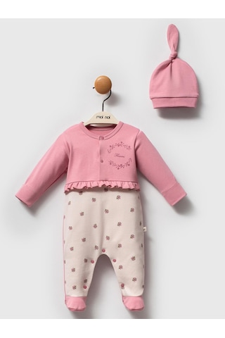 Moi Noi Baby Moi Noi 2li Şapkalı Baskılı Tulum - Pembe Gül Kurusu