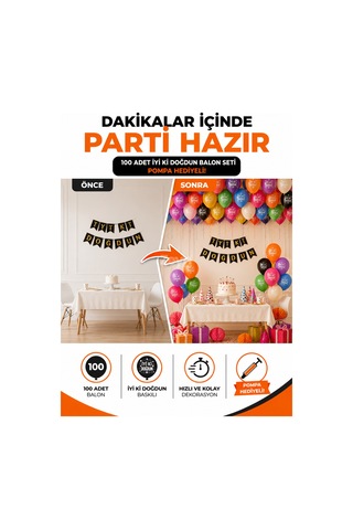 10'lu İyi Ki Doğdun Baskılı Lateks Balon Seti Pompa Hediyeli Plastik Saklama Kutulu Doğum Günü Parti Süsü Çok Renkli