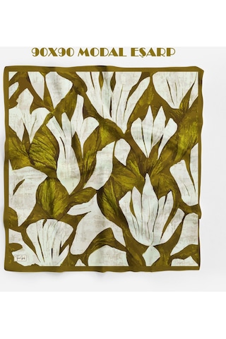 Mira Desen 94x94cm Viskon Modal Eşarp Haki