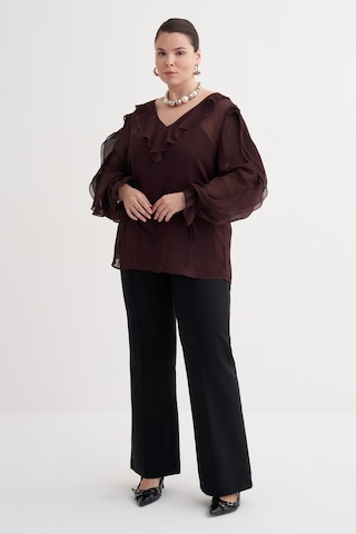 Fırfır Detaylı Şifon Bluz-6219 Bordo