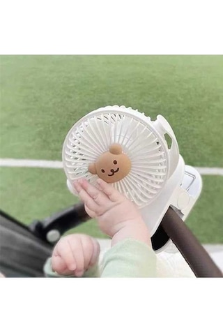 Novahub Kore Arabası Klips Fanı, Sevimli Ayı Tavşan, 11.5x12.7x16.5cm, 4000-6000mah, 3-6h, 3 Yönlü Rüzgar, Çevik, 3-6 Yaş, Usb 01