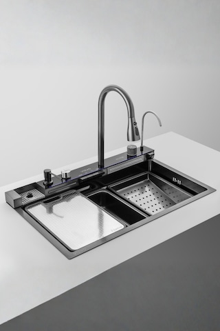 Vievo Icon 75 Cm Akıllı Çelik Eviye Seti, Led Dijital Sıcaklık Göstergeli, Bal Peteği Kaplamalı, Çift Küvetli