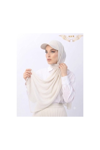ALDAIYR 2 Adet Şapkalı Boneli Hazır Şal Hijab Sandy Haki - Mavi