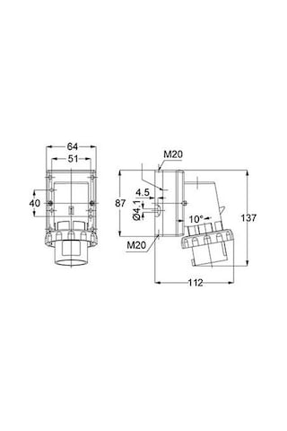 Mete Enerji 3x16a. Ip67 Duvar Fişi Eğik Gövdeli Vidalı Bağlı T24444v