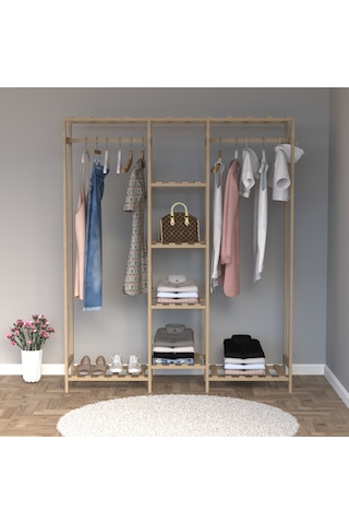 Ahşap Gardırop, Masif Ahşap Dolap, Açık Dolap, Ahşap Açık Gardırop 150x40x180 Ahşap