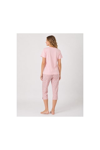Pijamask Kadın Pudra Pembe Avokado Desenli Kapri Pijama Takımı Kısa Kollu Bisiklet Yaka Rahat Ev Giyim P100-898 Pudra