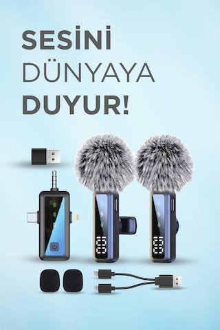 Torima H68 Type-c + Lightning + Aux 2li 3in1 Kablosuz Yaka Mikrofonu