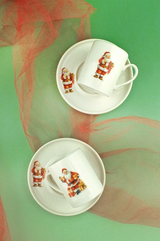 Santa Joy İki Kişilik Porselen Kahve Fincan Takımı Beyaz
