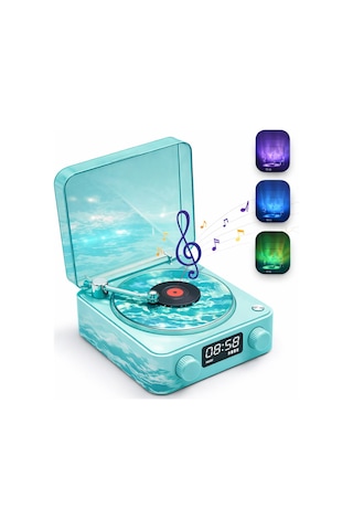 Nostalji Plak Çalar Bluetooth Subwoofer 3d Ses Dalgası Retro Müzik Plak Çalar-beyaz