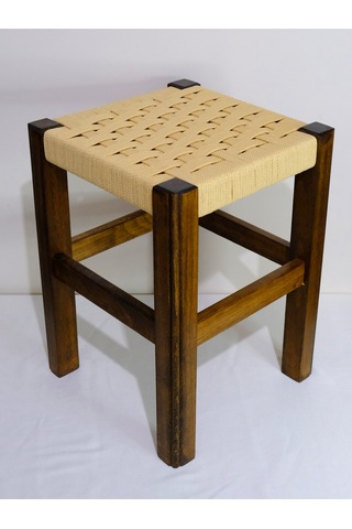 El Yapımı Ahşap Örmeli Hasır Tabure 40 Cm Şık Ve Zarif Tasarım Ceviz