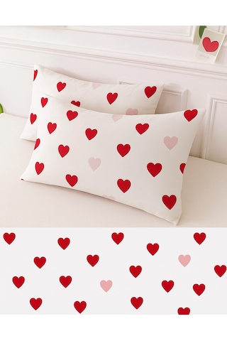 Lionas Desenli Pamuklu Kalpli Desen Yastık Kılıfı 2 Adet 50 X 70 Cm Beyaz