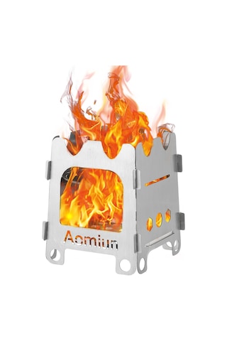 Youtek Aomiun Çelik Odun Fırını - Alkol Tepsili, İçine Katlanabilir, Hafif, Kamp Ve Bisiklet Turları İçin Hwl-06 Küçük Boy Gümüş