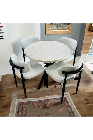 Yeliz Mutfak Masa Takımı 4 Kişilik Sarı Mermer Desenli Yeliz003 Beyaz