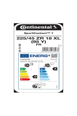 Continental 225/45z R18 95y XL Fr Sportcontact 7 Yaz Lastiği 2026