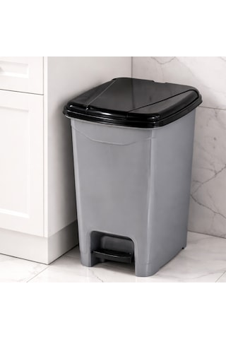 Porsima 0131 Pedallı Metalize Banyo Mutfak Çöp Kovası Siyah Kapaklı Slim Pedallı Çöp Kovası 25 Litre Siyah
