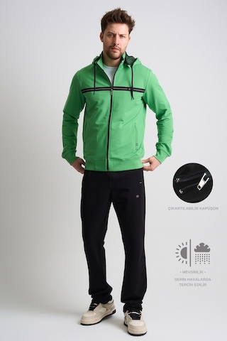 Shooter Sportswear Klasik Antrasit Erkek Eşofman Takımı Çıkartılabilir Kapüşonlu Rahat Kalıp Yeşil