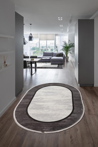 Trend 4101 Gri Oval Akrilik Pamuk Yumuşak Modern Mutfak Yatak Odası Salon Oturma Odası Halısı-1079 Gri - Füme