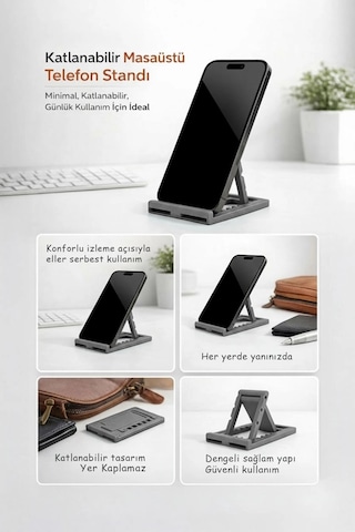 Katlanabilir Masaüstü Telefon Ve Tablet Standı Gri Renk