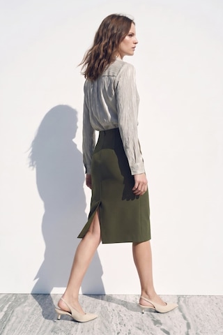 Sateen Düz Kalem Etek - Haki-137387