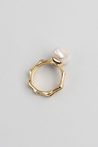 18 Ayar Sarı Altın Kaplama Gümüş Pearlshine İnci Yüzük Sarı