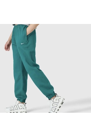 Nike Solo Swoosh Fleece Pant Pamuklu Bol Kesim Yüksek Bel Kadın Eşofman Altı Yeşil Yeşil