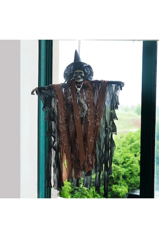 Wezone Korkunç Sesli Ve Kırmızı Gözlü Asılı Hayalet Dekoru - Parti, Bar, Korku Evi İçin Kahverengi